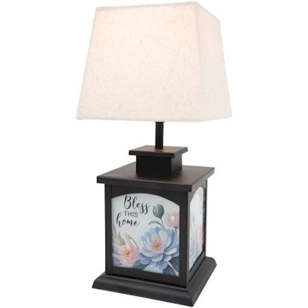 Lantern Lamp w/Fabric Shade-Bless This Home (10.25" 15" x 4") (#57721) by Carson Home Accent