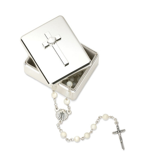 Keepsake Box-Baptism w/Cross & Shell In Gift Box-Silver (2.25"H) (#24346) by Roman Inc.