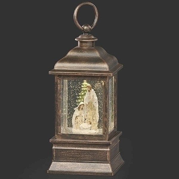 Lantern-Musical Lighted Swirl Holy Family w/Poinsetta Design (Tune: Silent Night)-9" (#138510) by Christmas
