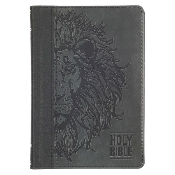 KJV Compact Bible-Black & Gray Lion Faux Leather by Christian Art Gift