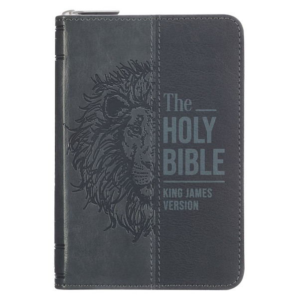 KJV Mini Pocket Bible-Black/Gray Faux Leather W/ Zipper by Christian Art Gift