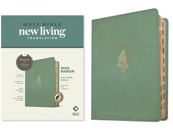 NLT Wide Margin Bible Filament Enabled (RL)-Sage Green Palm LeatherLike Indexed by Tyndale House