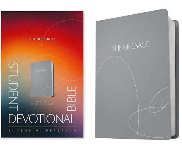 The Message Student Devotional Bible-Stone Gray Leather-Look by Peterson Eugene H