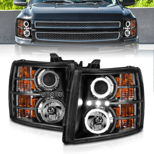 ANZO 2007-2013 Chevrolet Silverado 1500 Projector Headlights w/ Halo Black - 111200