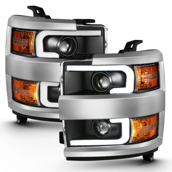 ANZO 2015-2016 Chevrolet Silverado Projector Headlights w/ Plank Style Design Black w/ Amber - 111359