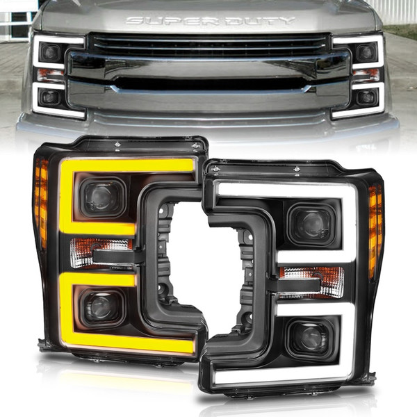ANZO LED Headlights 17-18 Ford F-250 Super Duty Plank-Style L.E.D. Headlight Black (Pair) - 111388