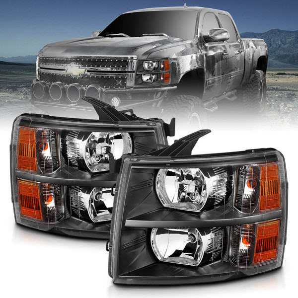 ANZO 2007-2013 Chevrolet Silverado Crystal Headlights Black - 111393
