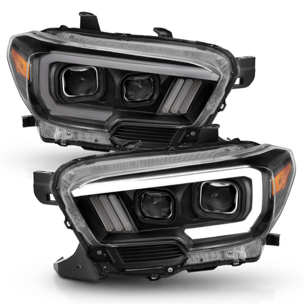 ANZO 2016-2017 Toyota Tacoma Projector Headlights w/ Plank Style Switchback Black w/ Amber w/ DRL - 111397