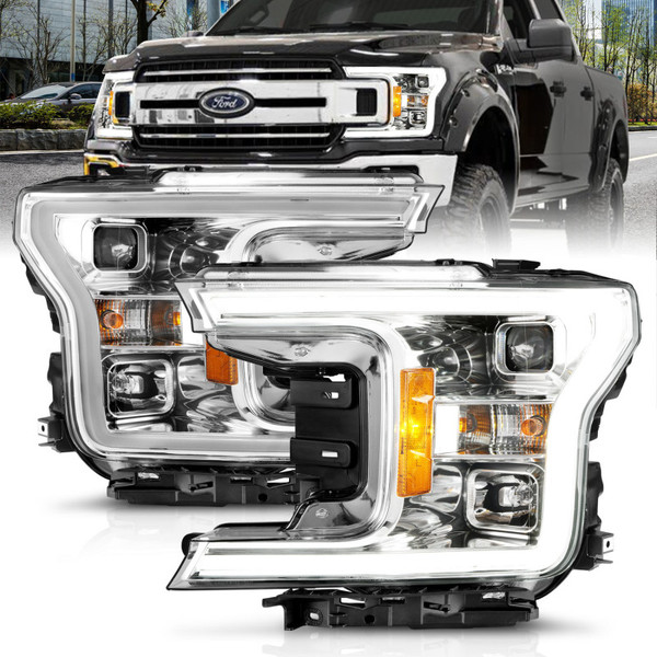 ANZO 18-19 Ford F-150 Projector Headlights w/Plank Style Switchback Chrome w/Amber - 111399