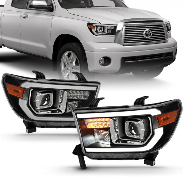 ANZO 2007-2014 Toyota Tundra Projector Light Bar H.L Black Amber(Led High Beam) (Halogen Version) - 111447