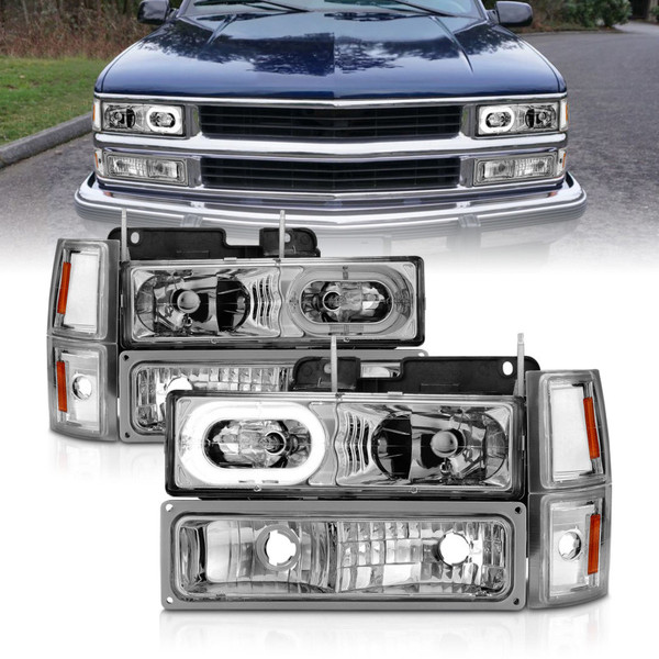 ANZO 88-98 Chevrolet C1500 Crystal Headlights Chrome Housing w/ Signal and Side Marker Lights - 111508