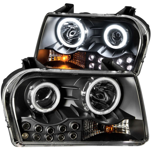ANZO 2005-2010 Chrysler 300 Projector Headlights w/ Halo Black (Does Not Fit S Models) - 121152
