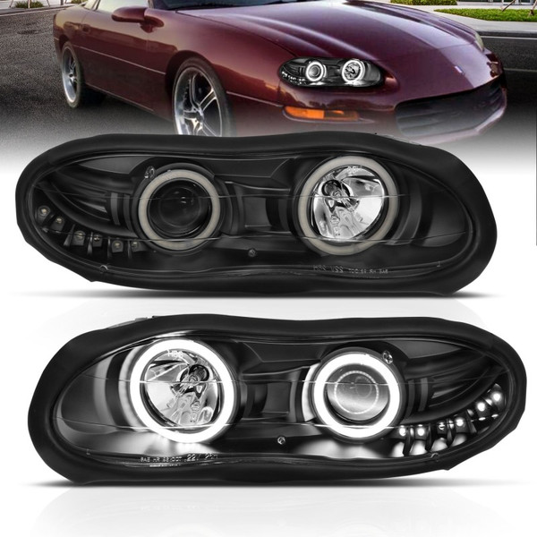ANZO 1998-2002 Chevrolet Camaro Projector Headlights w/ Halo Black - 121160