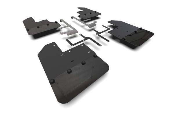 Rally Armor 19-24 Jeep JT Gladiator (Mojave/Rubicon) Black Mud Flap w/Metallic Black Logo - MF104-BLK-MBK