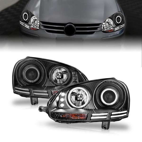ANZO 2006-2009 Volkswagen Rabbit Projector Headlights w/ Halo Black (CCFL) - 121345