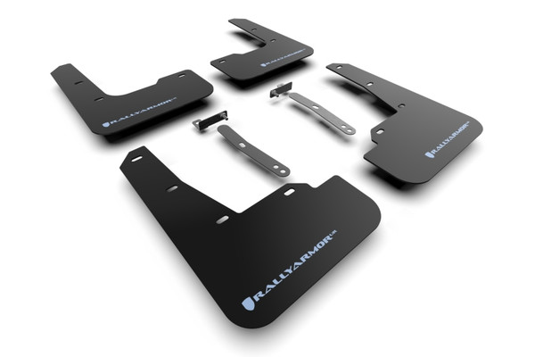 Rally Armor 22-23 Hyundai Elantra N &amp; N Line Black UR Mud Flap w/Light Blue Logo - MF79-UR-BLK-PBL