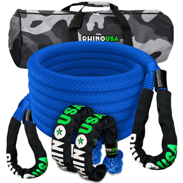 Rhino USA 7/8In X 30Ft Kinetic Rope Recovery Kit W/Soft Shackles (Blue) - RG-KRKIT78X30-BLU