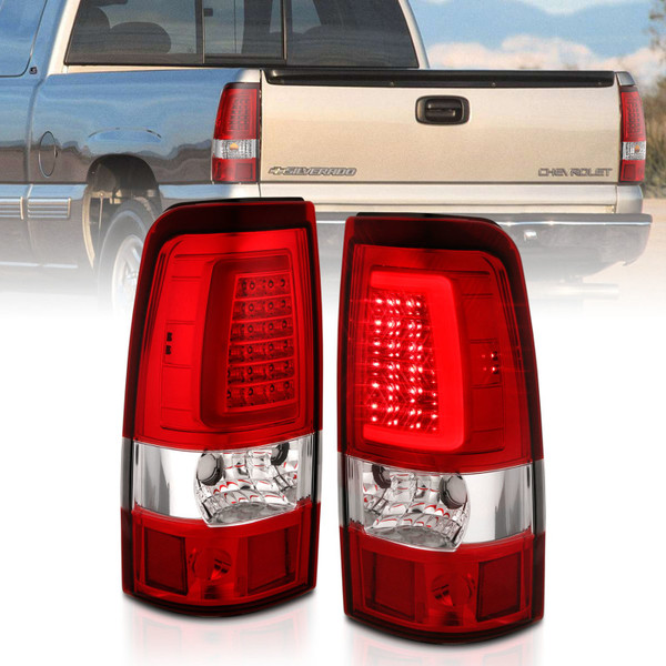 ANZO 2003-2006 Chevy Silverado 1500 LED Taillights Plank Style Chrome With Red/Clear Lens - 311335