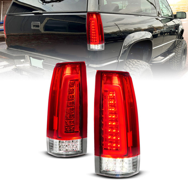 ANZO 88-99 Chevy C/K1500/2500/3500 Full LED Light Tube Taillights Chrome Housing Red/Clear Lens - 311484