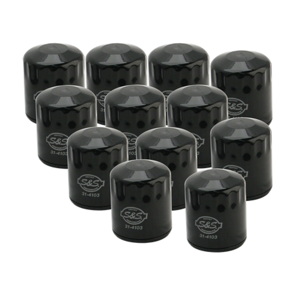 S&S Cycle 99-18 BT/2017+ M8/X-Wedge Black Oil Filter - 12 Pack - 310-0241