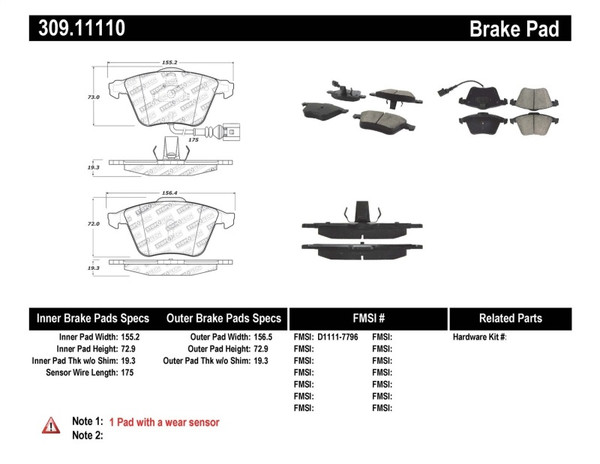 StopTech Performance 08-13 Audi TT Quattro / 12 VW Golf R Front Brake Pads - 309.11110
