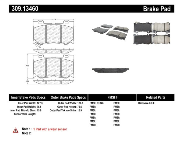 StopTech Performance 09-13 Infiniti FX35/FX37/FX45/FX50/08-13 G37 / 09-12 370Z Front Brake Pads - 309.13460
