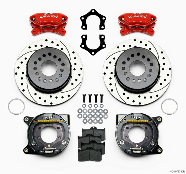 Wilwood Forged Dynalite P/S Park Brake Kit Drilled Red Mopar/Dana 2.50in Off w/Snap Ring Brng - 140-10767-DR