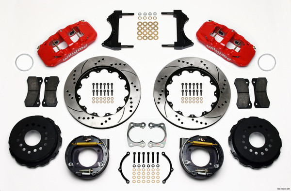 Wilwood AERO4 Rear P-Brake Kit 14.00in Drilled Red Big Ford New Style 2.36in Offset - 140-10944-DR