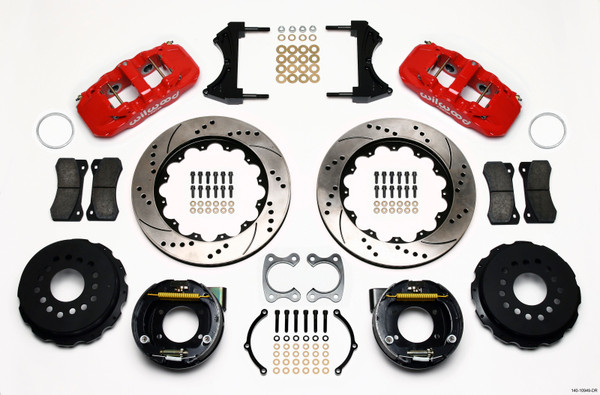 Wilwood AERO4 Rear P-Brake Kit 14.00in Drilled Red Small Ford 2.50in Offset - 140-10949-DR