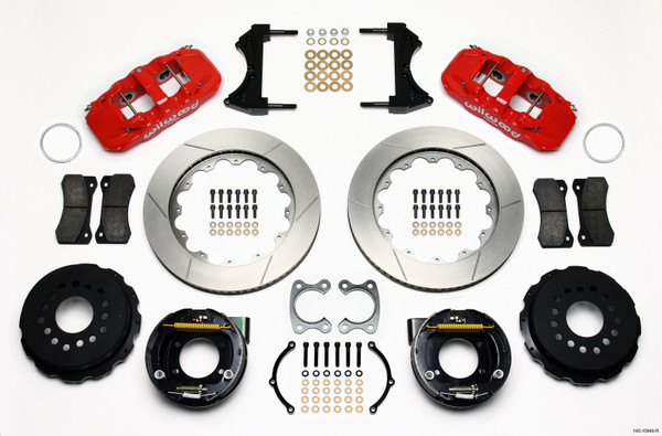 Wilwood AERO4 Rear P-Brake Kit 14.00in Red Small Ford 2.50in Offset - 140-10949-R