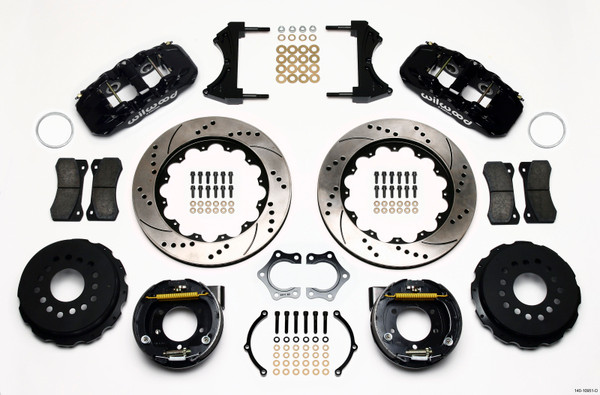 Wilwood AERO4 Rear P-Brake Kit 14.00in Drilled Mopar/Dana 2.36in Off w/Snap Ring Brng - 140-10951-D