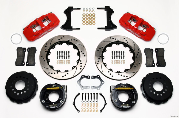 Wilwood AERO4 Rear P-Brake Kit 14.00in Drill Red Mopar/Dana 2.36in Off w/Snap Ring Brng - 140-10951-DR