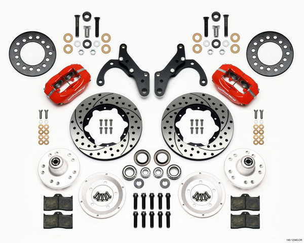 Wilwood Forged Dynalite Front Kit 11.00in Drill-Red 69-70 Impala Drum/Disc 69-82 Vette - 140-12040-DR