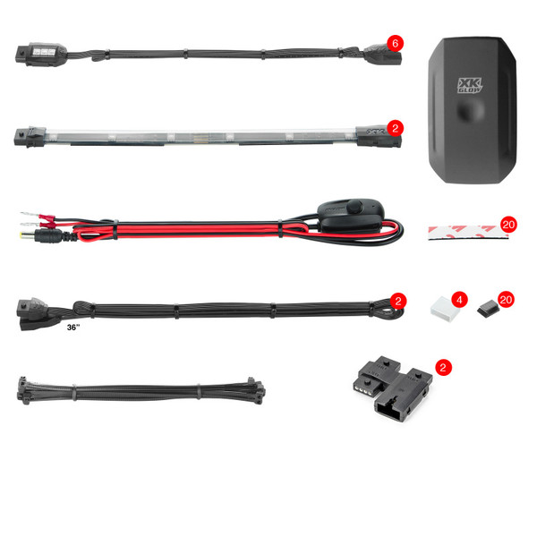 XK Glow Strip Million Color XKCHROME Smartphone App ATV/Motorcycle LED Light Kit 6xPod + 2x10In - KS-MOTO-MINI