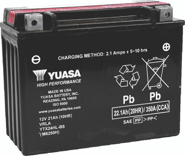 Yuasa YTX24HL-BS High Performance Maintenance Free AGM 12-Volt Battery w/Bottle - YUAM6250H