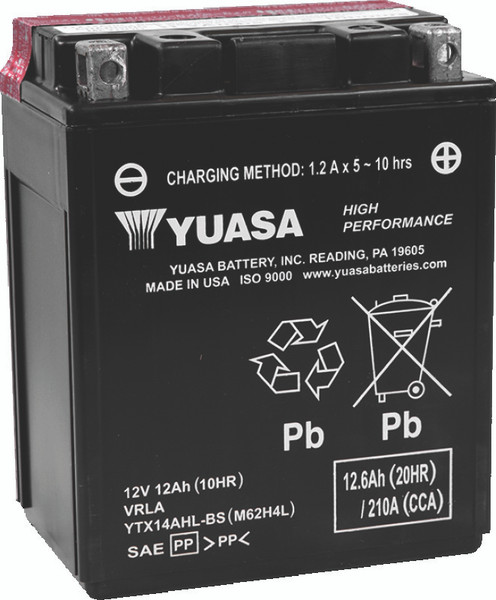 Yuasa YTX14AHL-BS High Performance AGM 12-Volt Battery w/Bottle - YUAM62H4L