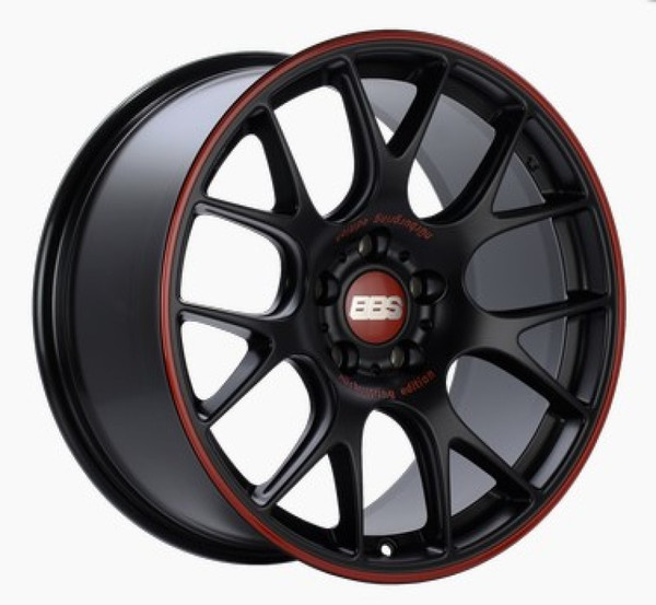 BBS CH-R Nurburgring Edition 19x8.5 5x120 ET32 Satin Black/Red Lip Wheel - 82mm PFS/Clip Req. - CH104NE