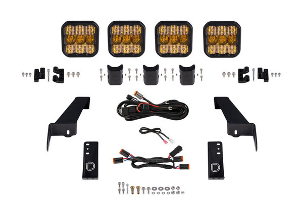 Diode Dynamics Jeep JL SS5 4-Pod CrossLink Grille Lightbar Kit Sport - Yellow Combo - DD6827