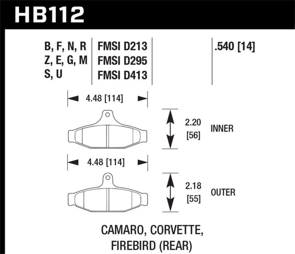 Hawk 84-96 Corvette /88-97 Pontiac Firebird HT-10 Race Rear Brake Pads - HB112S.540