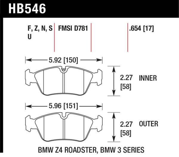 Hawk DTC-70 Brake Pads 98-02 BMW Z3/03-08 BMW Z4 - HB546U.654