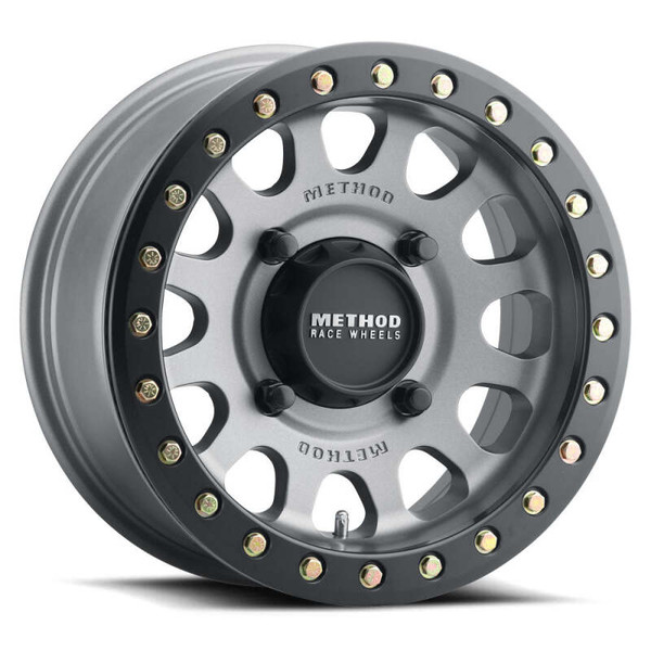 Method MR401 UTV Beadlock 15x6 / 5+1/49mm Offset / 5x4.5 / 72mm CB Titanium Wheel - Matte Black Ring - MR40156012851B