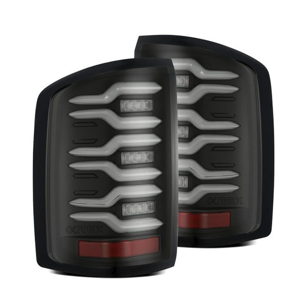 AlphaRex 14-18 GMC Sierra 1500/2500HD/3500HD LUXX-Series LED Tail Lights Blk w/Actv Light & Seq. Sig - 630040