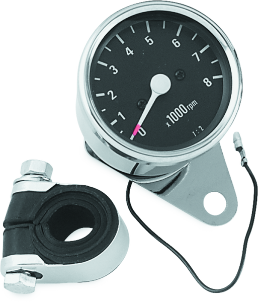 Bikers Choice Big Twin & XL Mechanical Custom Mini Tachometer Black Face 8000 Rpm 2 1/2 Inch - 493316