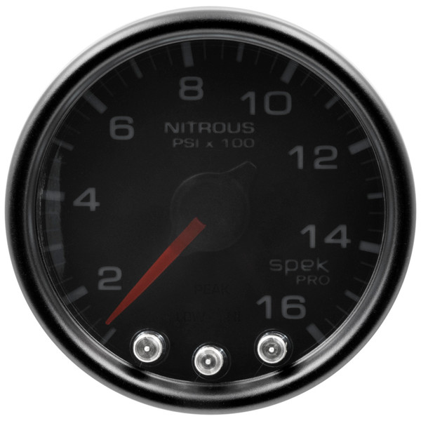Autometer Spek-Pro Gauge Nitrous Press 2 1/16in 1600psi Stepper Motor W/Peak & Warn Blk/Smoke/Blk - P32052