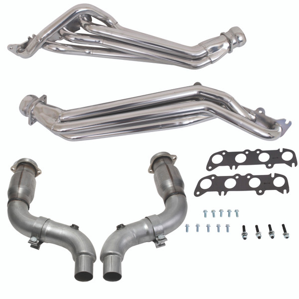 BBK 15-23 Ford Mustang GT 1-3/4 Long Tube Headers w/High Flow Catted Mid Pipe (Silver Ceramic) - 16336