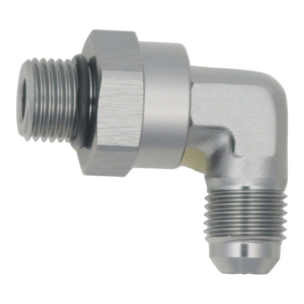 DeatschWerks 6AN ORB Male Swivel to 90-Degree 6AN Male Flare - Anodized DW Titanium - 6-02-0414