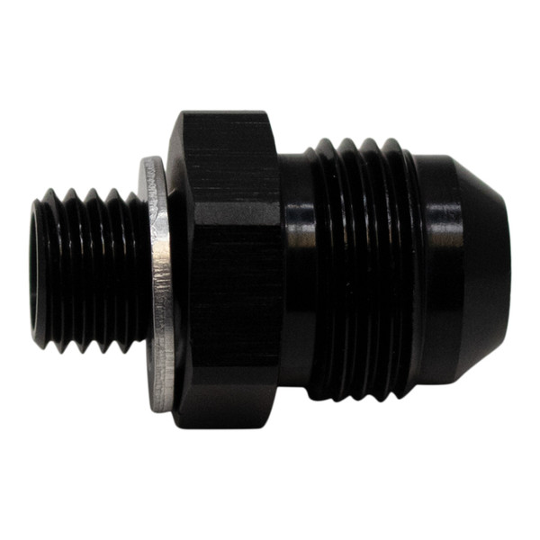 DeatschWerks 8AN Male Flare to M12 X 1.5 Male Metric Adapter (Incl Washer) - Anodized Matte Black - 6-02-0617-B