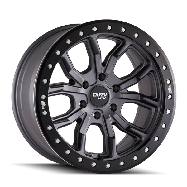 Dirty Life 9303 DT-1 17x9/5x114.3 BP/-12mm Offset/72.6mm Hub Matte Gunmetal Wheel - Beadlock - 9303-7965MGT12