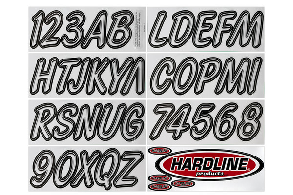 Hardline Boat Lettering Registration Kit 3 in. - 400 White/Black - WHBKG400