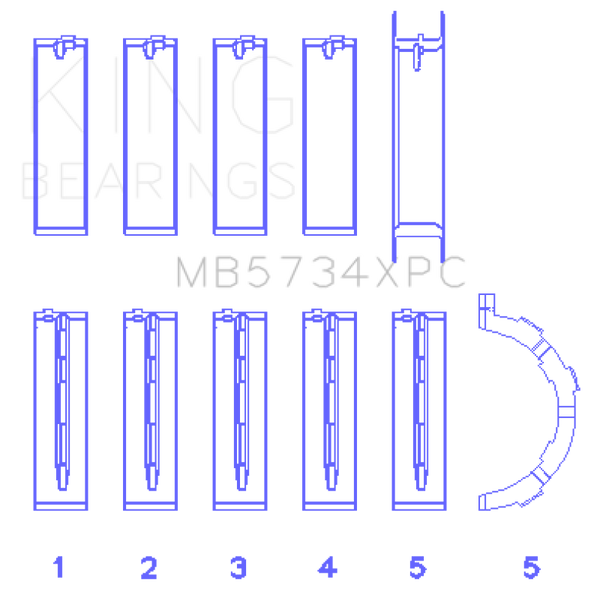 King Engine Bearings Ford 302 Cid Coyote (Size +0.25mm) Main Bearing Set - MB5734XPC0.25